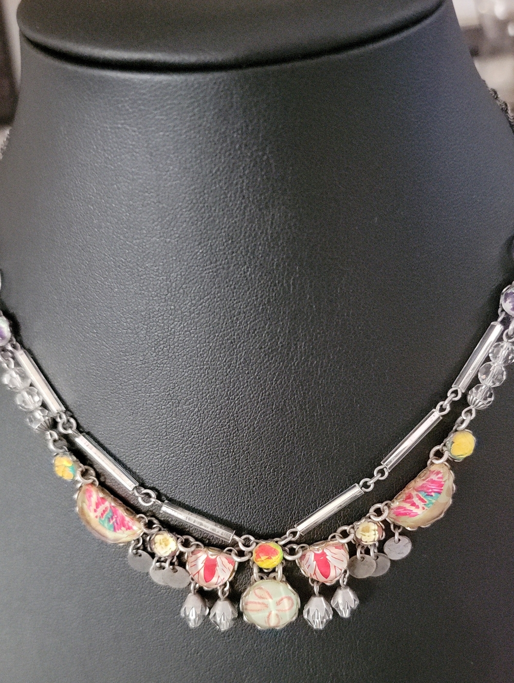 Ayala Bar Silver-Tone Floral Bead Statement Necklace in Pink and Yellow